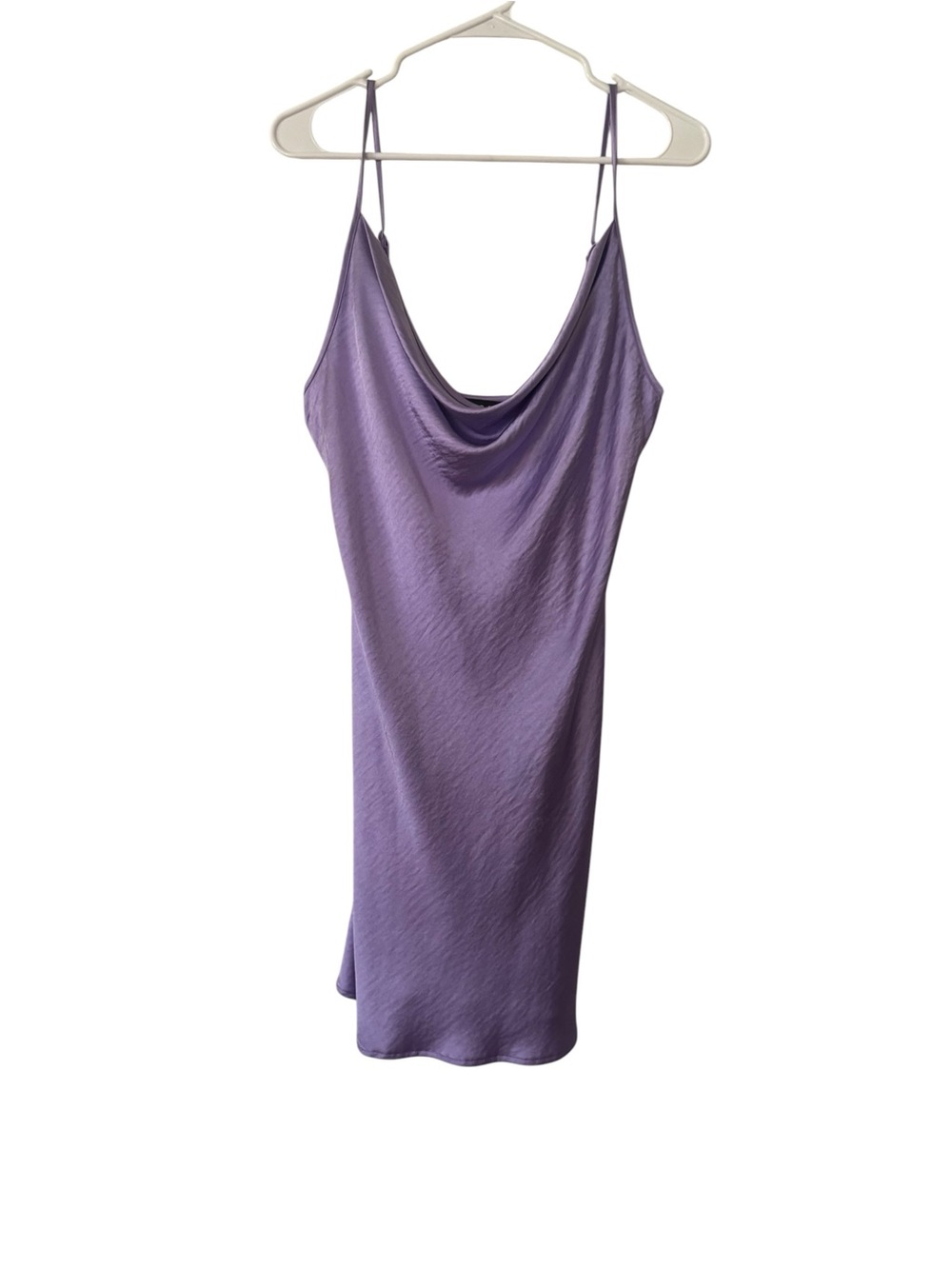Shimmery Lilac Cowl-Neck Slip Mini Dress